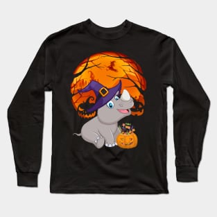 Rhinoceros pumpkin witch Long Sleeve T-Shirt